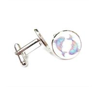 Gemelli per polsini camicia, Pesce Pesci Gradiente Digitale Fault Art Regalo Per Il Miglior Amico, Pesci Dodici Segni Zodiacali, Fibbia Per Polsino Personalizzata, Accessorio Per Camicia Regalo Per Co
