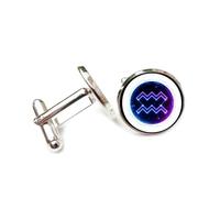 Gemelli per polsini camicia, Simbolo Astratto Dell'Acquario, Spazio Profondo, Cyber Neon, Dodici Segni Zodiacali Dell'Acquario, Fibbia Personalizzata Per Polsino, Accessorio Per Camicia, Regalo Pe