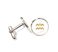 Gemelli per polsini camicia, Stella D'Oro Flusso Di Particelle Dinamico, Acquario Dodici Segni Zodiacali, Fibbia Per Polsino Personalizzata, Accessorio Per Camicia Regalo Per Contabile Capo Affari Mat