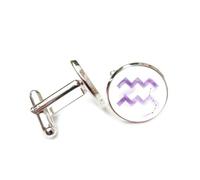 Gemelli per polsini camicia, Totem A Forma Di Stella Con Onda Viola, Flusso Di Particelle Dinamiche, Dodici Segni Zodiacali Dell'Acquario, Fibbia Personalizzata Per Polsino, Accessorio Per Camicia, Re