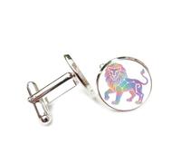 Gemelli per polsini camicia, Totem Del Leone Colorato, Diffrazione Spettrale, Dodici Segni Zodiacali Del Leone, Fibbia Personalizzata Per Polsino, Accessorio Per Camicia, Regalo Per Contabile, Capo, A