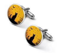 Gemelli personalizzati con silhouette di gatto sulla luna, fermacravatta vintage, regali di nozze per padre, nonno, papà