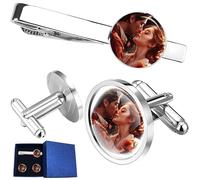 Gemelli personalizzati per uomo con iniziali, set di gemelli e fermacravatta personalizzati con scatola in legno intagliata, logo di nozze personalizzato, set regalo per figlio, papà, sposo, testimone