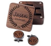Gemelli personalizzati per uomo, testimone, regalo di nozze, gemelli in legno per papà e marito, con scatola, noce nero, nome data inciso o qualsiasi testo, Mens, Noce, In legno