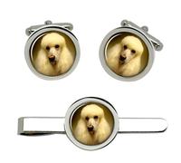 Gemelli Poodle Con Accessorio Da Cravatta Set, Scatola Cufflink Personalizzata
