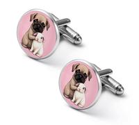 Gemelli rotondi a forma di carlino con coniglio, ideali come regalo per la festa del papà o per le feste aziendali, 2.0cm, Metallo, Nessuna pietra preziosa