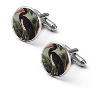 Gemelli rotondi a forma di cicogna su camicia, colore nero, ideali come regalo per festa del papà, 2.0cm, Metallo, Nessuna pietra preziosa
