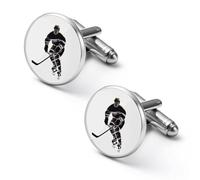 Gemelli rotondi a forma di giocatore di hockey su ghiaccio, per lavoro, festa di nozze, festa del papà, 1.7cm, Metallo, Nessuna pietra preziosa