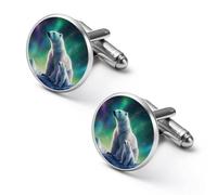 Gemelli rotondi a forma di orso polare per camicia con luce del nord, per lavoro, matrimonio, festa del papà, regalo per festa del papà, 1.7cm, Metallo, Nessuna pietra preziosa
