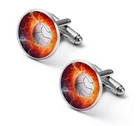 Gemelli rotondi a forma di palla da pallavolo in fiamme, per lavoro, festa di nozze, festa del papà, 2.0cm, Metallo, Nessuna pietra preziosa