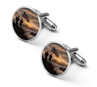 Gemelli rotondi a forma di silhouette di soldati con bandiera americana, per lavoro, matrimonio, festa del papà, regalo per festa del papà, 2.0cm, Metallo, Nessuna pietra preziosa