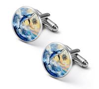 Gemelli rotondi blu Marlin a forma di pesce, ideali come regalo per la festa del papà o per il lavoro, per matrimoni, feste, 1.7cm, Metallo, Nessuna pietra preziosa