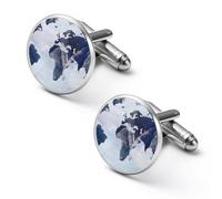 Gemelli rotondi con motivo nautico e mappa del mondo blu, per camicia da smoking, regalo per sposo, marito, padre e fidanzato.