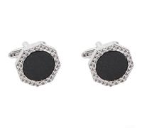 Gemelli rotondi con pietra nera per camicie francesi - per maniche in lega di alta qualità per sposo e testimone dello sposo 1,9 cm (argento)