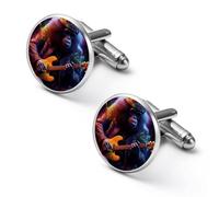 Gemelli rotondi con scimmia astratta che suona musica rock, per lavoro, festa di nozze, festa del papà, 2.0cm, Metallo, Nessuna pietra preziosa