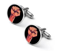 Gemelli rotondi con scritta "Resist Fist" per camicia con scritta in lingua inglese "Pride", per lavoro, matrimonio, festa del papà, 1.7cm, Metallo, Nessuna pietra preziosa
