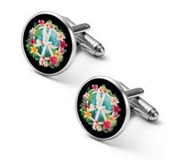 Gemelli rotondi con simbolo della pace, colomba e uccellino, per camicia e camicia, ideali come regalo per la festa del papà, 1.7cm, Metallo, Nessuna pietra preziosa