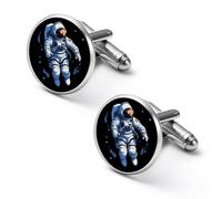 Gemelli rotondi motivazionali per camicia astronauta con spazio esterno, per feste di nozze, regalo per festa del papà, 2.0cm, Metallo, Nessuna pietra preziosa