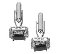 Gemelli Rotondi Neri con Pietre Decorative, Eleganti, 1 Paio per Camicie | Finitura in Metallo, Stile Moderno e Minimalista, per Smoking e Camicie da Cerimonia, Nero