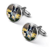 Gemelli rotondi per camicia a forma di cane Border Collie, ideali come regalo per la festa del papà o per le feste di, 2.0cm, Metallo, Nessuna pietra preziosa