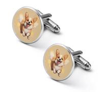 Gemelli rotondi per camicia a forma di cane Corgi, ideali come regalo per la festa del papà o per le feste aziendali, 2.0cm, Metallo, Nessuna pietra preziosa
