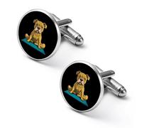 Gemelli rotondi per camicia a forma di cane Pitbull, con scritta in lingua inglese "Pitbull Doing Yoga", ideali come regalo per la festa del papà, 1.7cm, Metallo, Nessuna pietra preziosa