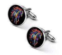 Gemelli rotondi per camicia a forma di cavallo arcobaleno, ideali come regalo per la festa del papà o per le feste aziendali, 2.0cm, Metallo, Nessuna pietra preziosa