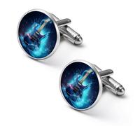 Gemelli rotondi per camicia a forma di chitarra, colore blu, ideali come regalo per feste di matrimonio o festa del papà, 2.0cm, Metallo, Nessuna pietra preziosa