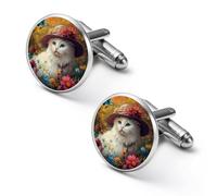 Gemelli rotondi per camicia a forma di gatto bianco, ideali come regalo per la festa del papà o per le feste di matrimonio, 2.0cm, Metallo, Nessuna pietra preziosa