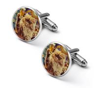 Gemelli rotondi per camicia a forma di gatto con birra al bar, per feste di matrimonio, festa del papà, 1.7cm, Metallo, Nessuna pietra preziosa