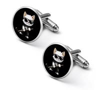 Gemelli rotondi per camicia a forma di gatto di hockey su ghiaccio, per lavoro, matrimonio, festa del papà, regalo per festa del papà, 1.7cm, Metallo, Nessuna pietra preziosa