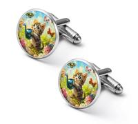 Gemelli rotondi per camicia a forma di gatto, ideali come regalo per la festa del papà o per le feste di, 2.0cm, Metallo, Nessuna pietra preziosa