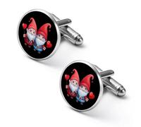 Gemelli rotondi per camicia a forma di gnomo a forma di cuore, ideali come regalo per affari, matrimoni, festa del papà, 1.7cm, Metallo, Nessuna pietra preziosa
