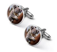 Gemelli rotondi per camicia, a forma di koala, ideali come regalo per la festa del papà o per le feste aziendali, 2.0cm, Metallo, Nessuna pietra preziosa