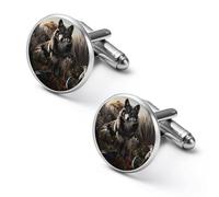 Gemelli rotondi per camicia a forma di lupo grigio, ideali come regalo per feste di nozze e festa del papà, 2.0cm, Metallo, Nessuna pietra preziosa