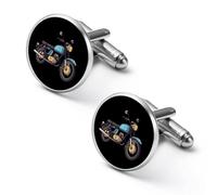 Gemelli rotondi per camicia a forma di moto, stile retrò, ideali come regalo per la festa del papà, 1.7cm, Metallo, Nessuna pietra preziosa