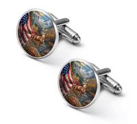 Gemelli rotondi per camicia con bandiera americana a caccia di cervi, per lavoro, matrimonio, festa del papà, regalo per festa del papà, 1.7cm, Metallo, Nessuna pietra preziosa