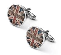 Gemelli rotondi per camicia con bandiera britannica retrò per feste di matrimonio aziendali, regalo per festa del papà, 2.0cm, Metallo, Nessuna pietra preziosa