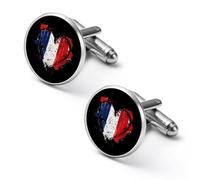 Gemelli rotondi per camicia con bandiera della Francia a forma di cuore, per lavoro, matrimonio, festa del papà, regalo per la festa del papà, 2.0cm, Metallo, Nessuna pietra preziosa