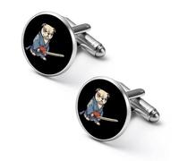 Gemelli rotondi per camicia con bulldog e samurai giapponesi, per feste di nozze, regalo per festa del papà, 1.7cm, Metallo, Nessuna pietra preziosa