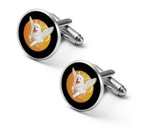 Gemelli rotondi per camicia con cane eschimese americano che corre con ali d'angelo, per lavoro, matrimonio, festa del papà, regalo per festa del papà, 1.7cm, Metallo, Nessuna pietra preziosa