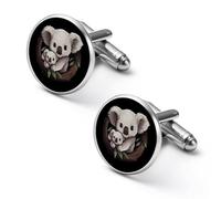 Gemelli rotondi per camicia con famiglia di koala, per affari, matrimoni, feste, festa del papà, 2.0cm, Metallo, Nessuna pietra preziosa