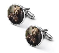 Gemelli rotondi per camicia con famiglia di orsi, per lavoro, matrimonio, festa del papà, regalo, 1.7cm, Metallo, Nessuna pietra preziosa