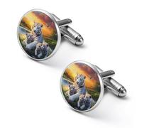 Gemelli rotondi per camicia con famiglia di tigri, per lavoro, matrimonio, festa del papà, regalo, 2.0cm, Metallo, Nessuna pietra preziosa