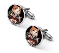 Gemelli rotondi per camicia con gatto giapponese che mangia sushi, per lavoro, matrimonio, festa del papà, regalo, 2.0cm, Metallo, Nessuna pietra preziosa