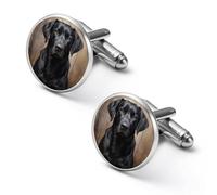Gemelli rotondi per camicia con labrador nero, ideali come regalo per la festa del papà o per le feste di matrimonio, 2.0cm, Metallo, Nessuna pietra preziosa