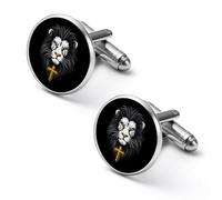 Gemelli rotondi per camicia con leone di Giuda cristianesimo, per lavoro, matrimonio, festa del papà, regalo, 2.0cm, Metallo, Nessuna pietra preziosa