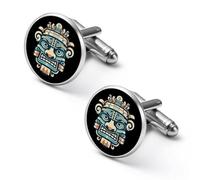 Gemelli rotondi per camicia con maschera tribale Maya, per feste di matrimonio, festa del papà, 1.7cm, Metallo, Nessuna pietra preziosa
