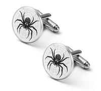 Gemelli rotondi per camicia con motivo ragnatela, ideali come regalo per la festa del papà o per le feste aziendali, 2.0cm, Metallo, Nessuna pietra preziosa
