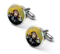 Gemelli rotondi per camicia con musica a forma di scimmia con cuffie, per feste di matrimonio, festa del papà, 1.7cm, Metallo, Nessuna pietra preziosa